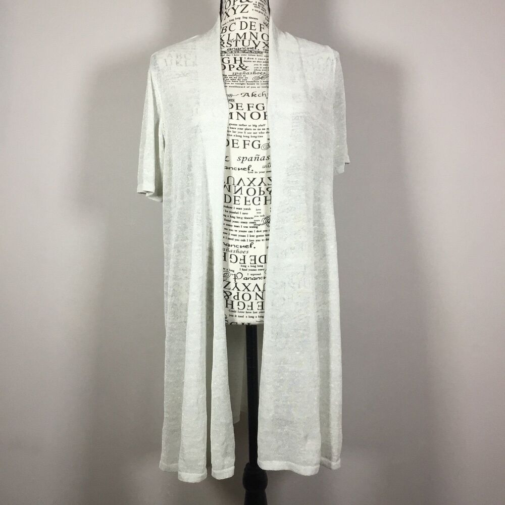 Eileen Fisher organic linen blend duster cardigan open front cream sparkle sz M